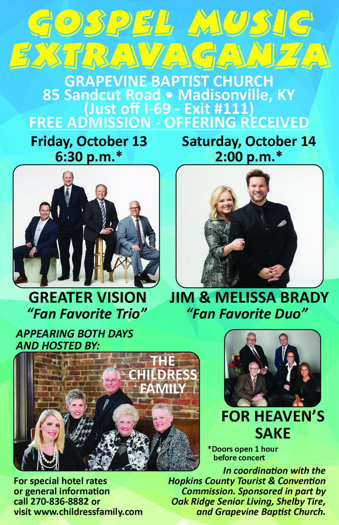 2023 Gospel Music Extravagaza, October 13 & 14th at Grapevine Baptist Church